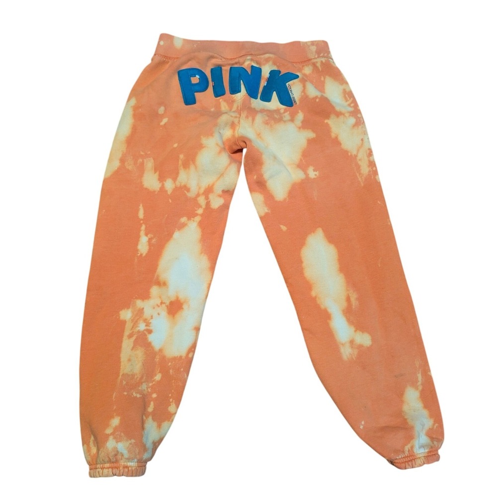 Victoria's Secret PINK Orange Tie Dye Bleach Wash Joggers Sweatpants XS 86